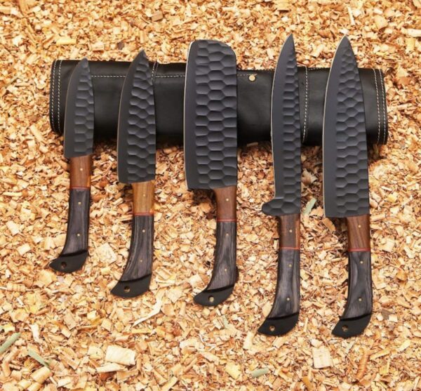 Complete Damascus steel kitchen knife set for professional and home chefs