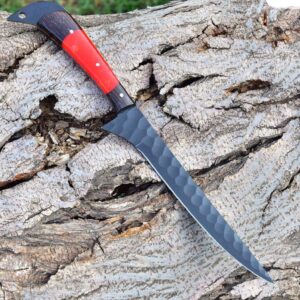 Handcrafted Damascus steel fillet knife with razor-sharp blade and elegant pattern