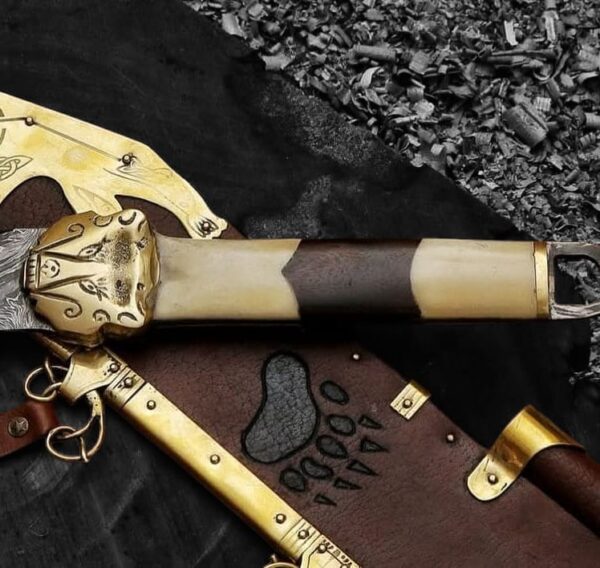Viking Seax sword with handcrafted Damascus steel blade and traditional historical design
